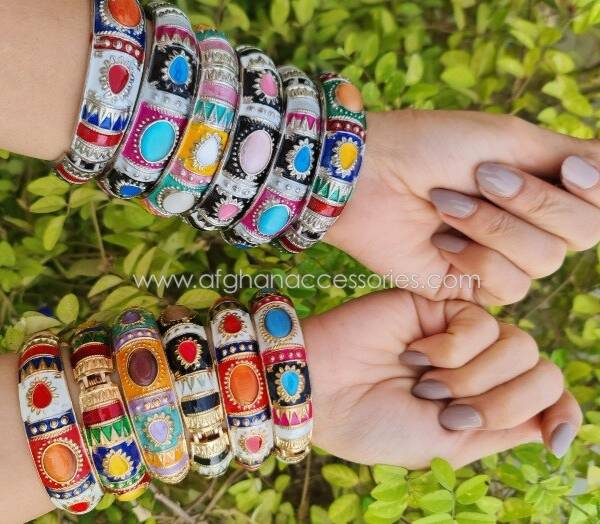 Pack of 4 Stone Bangles for Women with Elegant Stone Embellishment