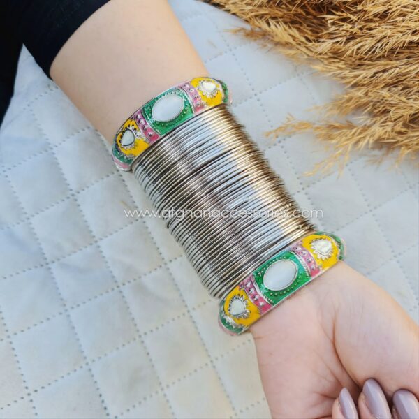 Silver Metallic Bangle with Stone Embellishment for Women