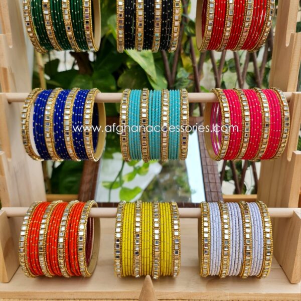 Pearl Sheesha Bangle Set for Women with Elegant Pearl and Mirror Design