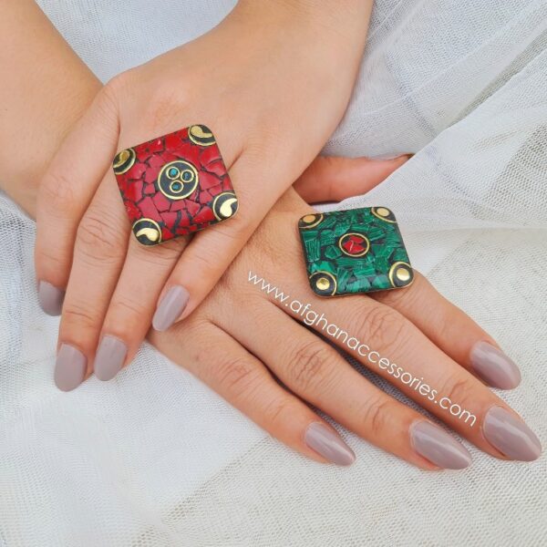 Antique Nepali Mosaic Ring with Intricate Handcrafted Mosaic Design