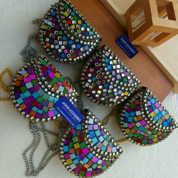 Antique Handcrafted Mosaic Mirror Kundan Bag with Mirror and Kundan Detailing