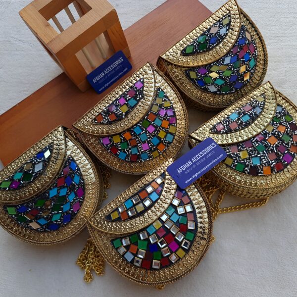Antique Handcrafted Mosaic Mirror Kundan Bag with Mirror and Kundan Detailing