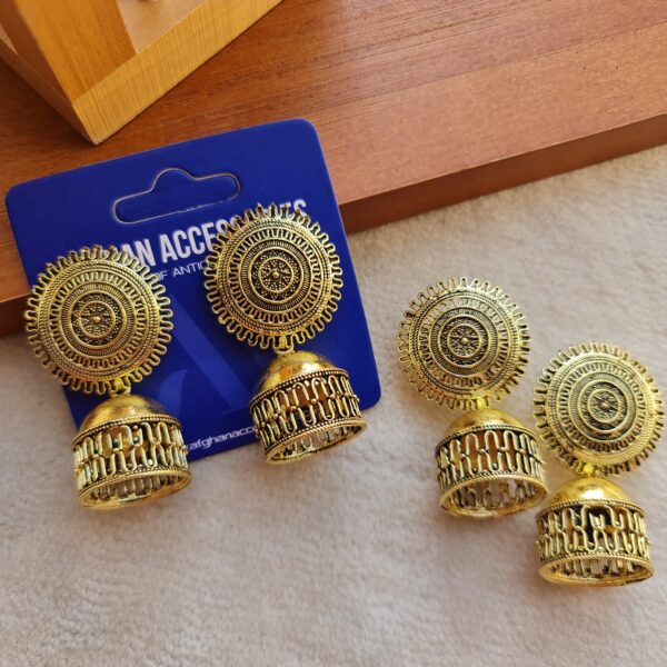 Antique Gold Carved Jhumka with Intricate Carved Detailing
