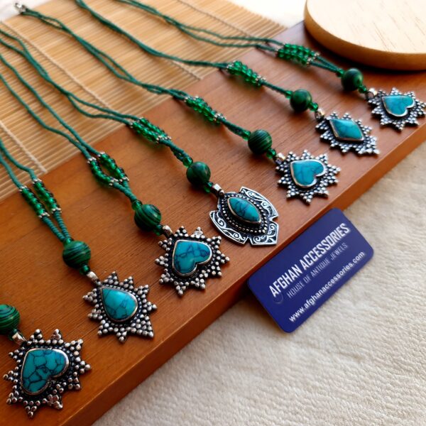 Antique Premium Carved German Silver Gemstone Mala Set with Intricate Carved Design