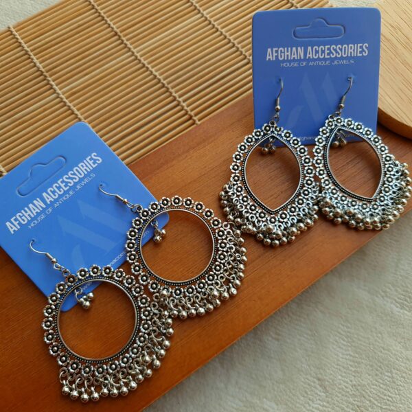 Antique Oxidized Phulkari Earrings with Floral Traditional Detailing