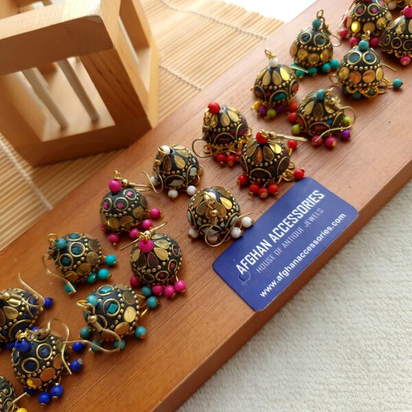 Antique Nepali Mosaic Earrings with Intricate Mosaic Detailing