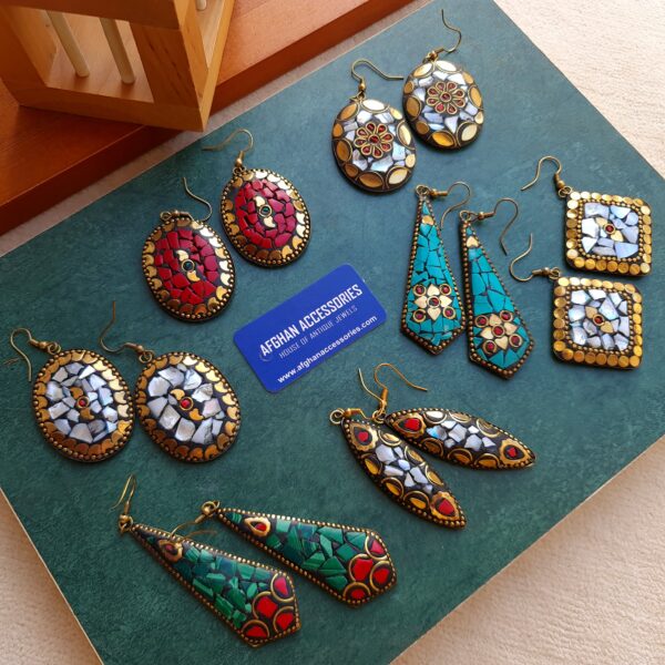 Antique Mosaic Nepali Earrings with Intricate Traditional Detailing