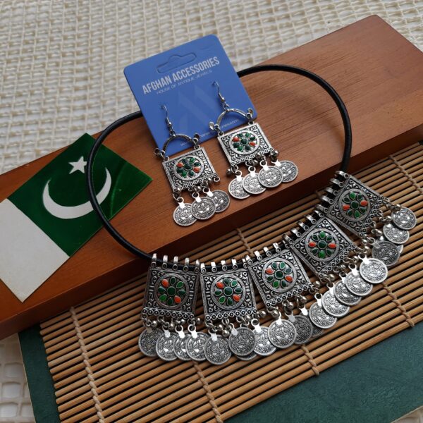 Antique oxidized meenakari coin set