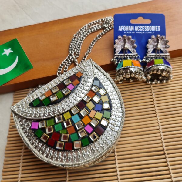 Antique handcrafted brass mosaic khundan clutch jhumka