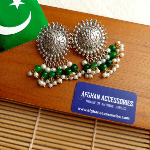 Antique Oxidized Phulkari Earrings with Intricate Traditional Detailing