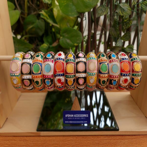 Antique Meenakari Stone Bangles with Colorful Meenakari and Stone Detailing