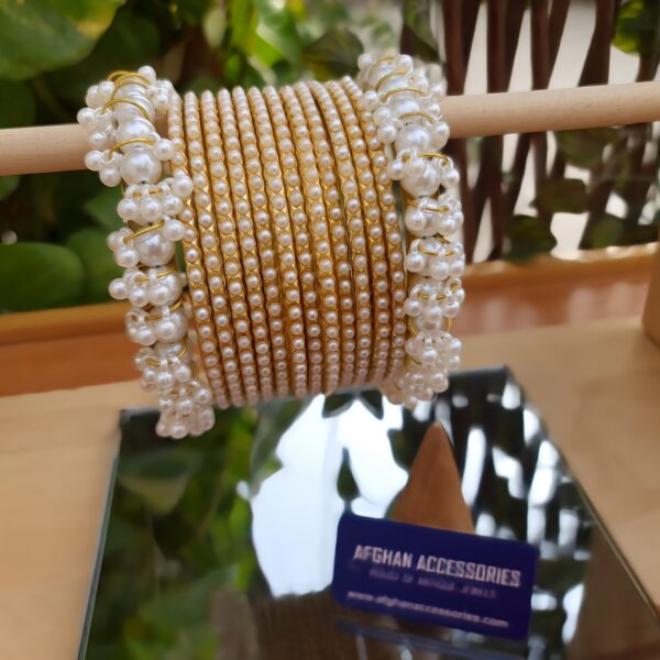 Pearl Rhinestone Bangle Set with Elegant Traditional Detailing