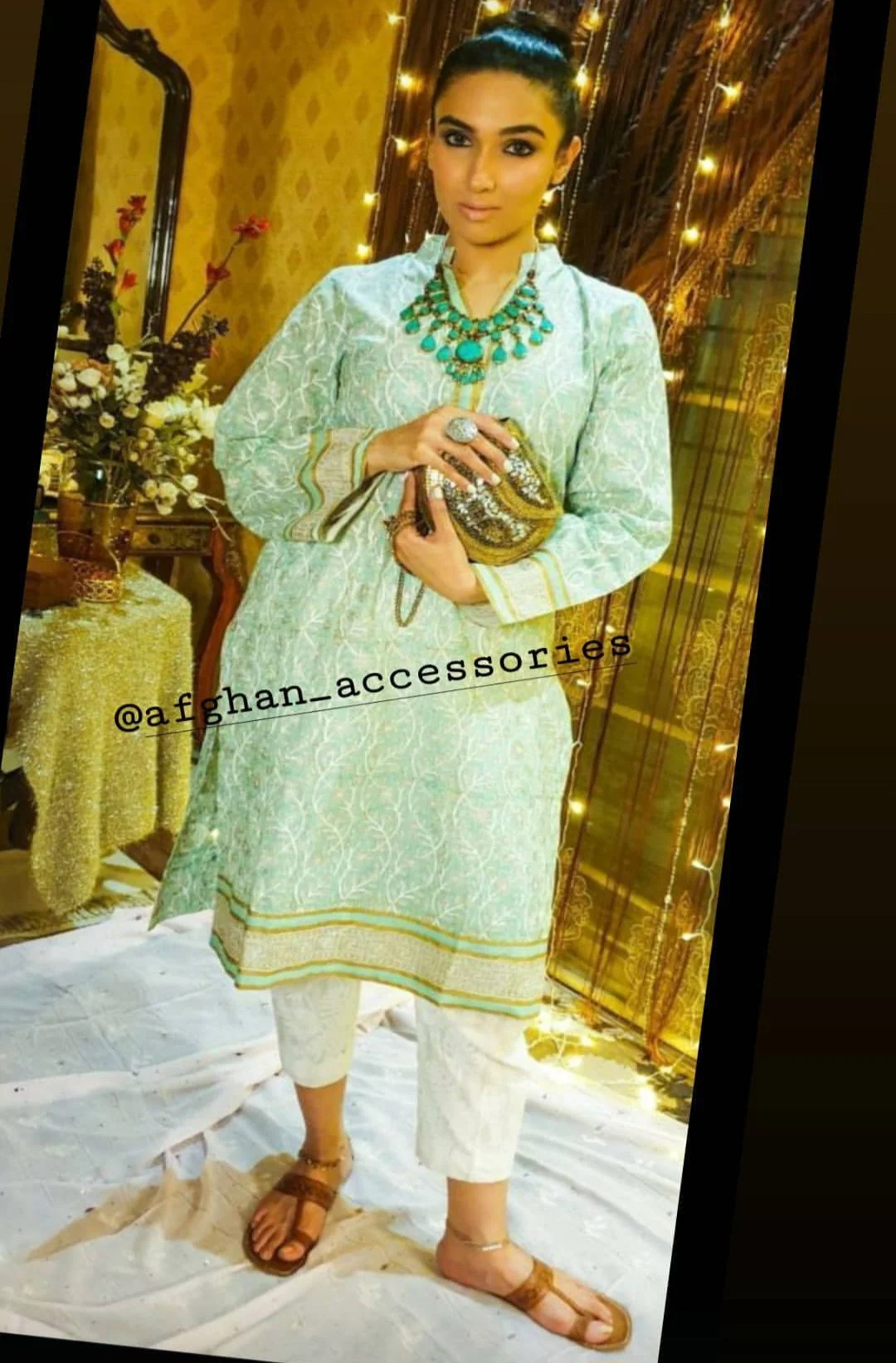 Customer wearing Afghan Accessories