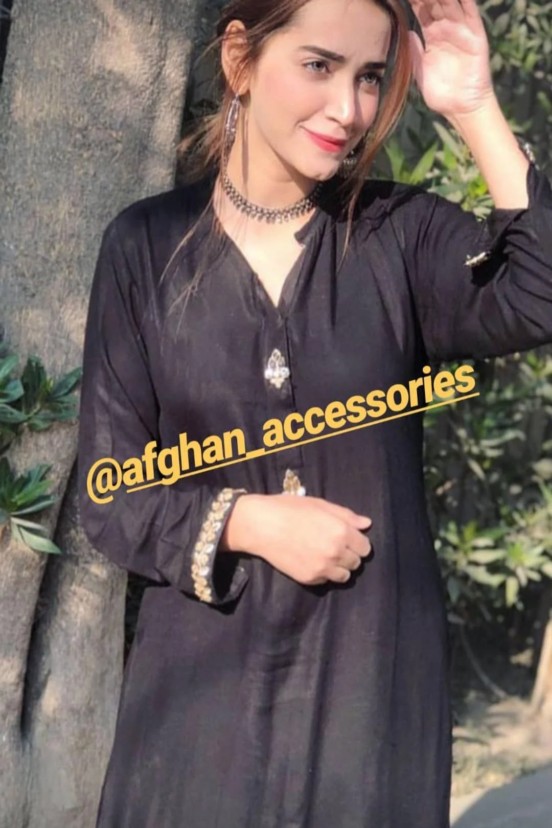 Customer wearing Afghan Accessories