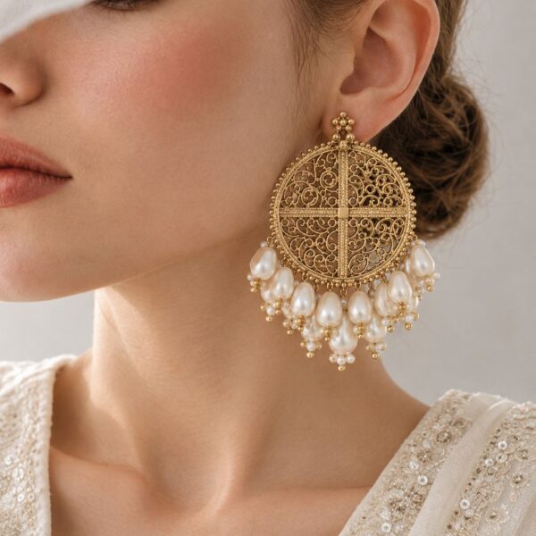 Vintage oversized pearl stud earrings with a soft lustrous finish