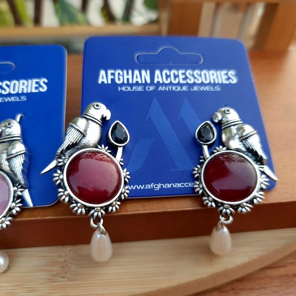 Antique oxidized statement parrot stone earings